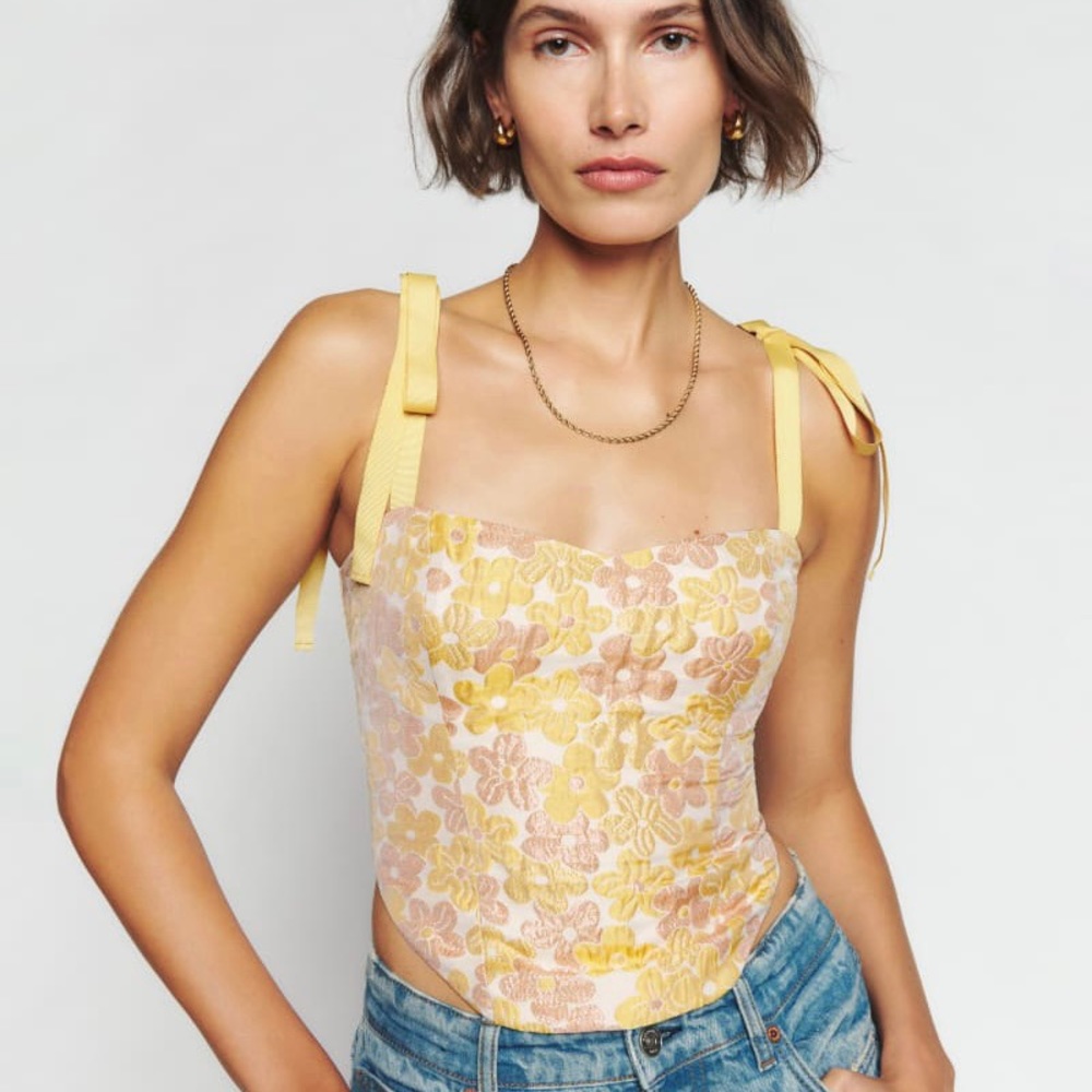 Reformation Karoline Sunshine Bloom top yellow size 2 XS small floral women’s